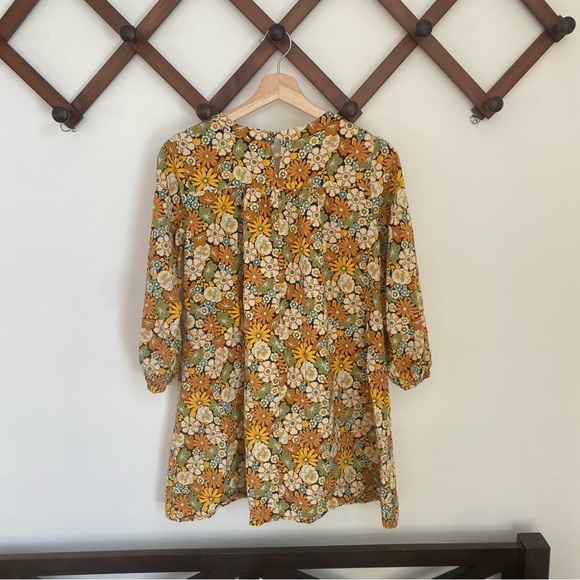 Zara Floral girls Tunic Dress in Yellow and Green size 11-12 70s style - Picture 3 of 8